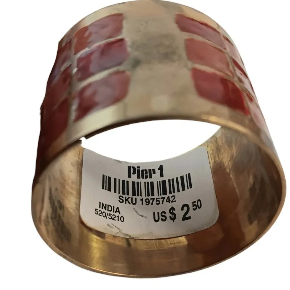 Brass and Red Enamel Napkin Ring Holders Pier One